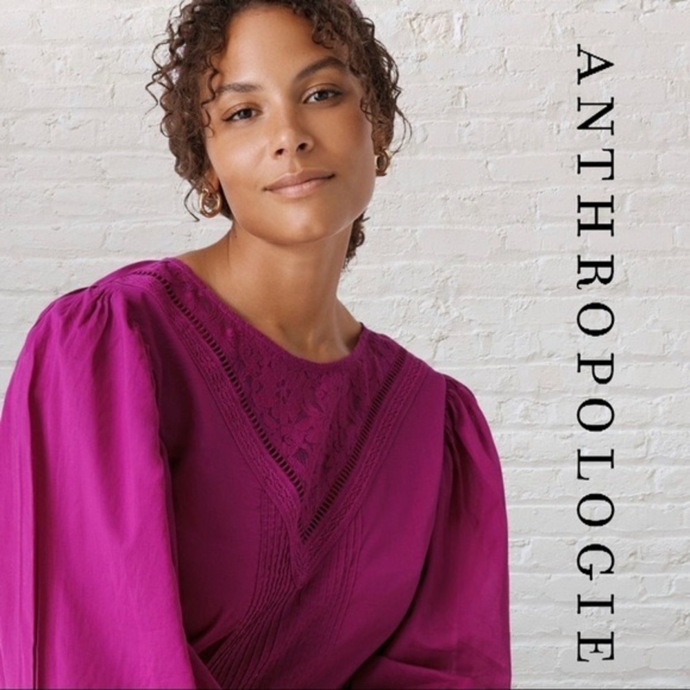 FARM RIO Purple Kelsie Cotton Blouse Large Anthropologie